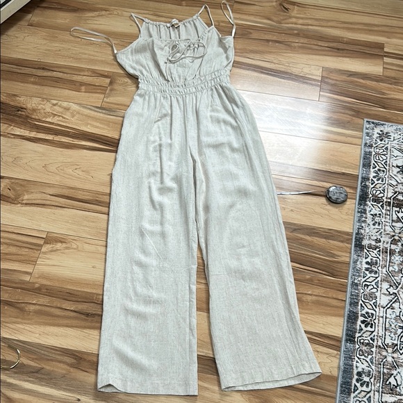Pants - Elegant Cream linen blend Jumpsuit